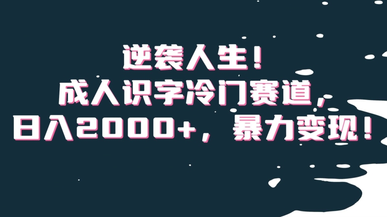 逆袭人生!成人识字冷门赛道,日入2000+,暴力变现!【揭秘】