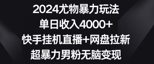 2024尤物暴力玩法,单日收入4000+,快手挂机直播+网盘拉新,超暴力男粉无脑变现【揭秘】