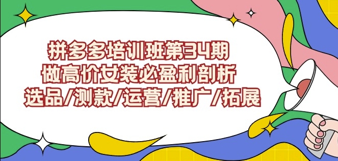 拼多多培训班第34期:做高价女装必盈利剖析选品/测款/运营/推广/拓展