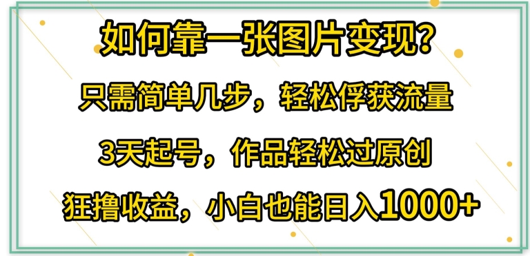 如何靠一张图片变现?只需简单几步,轻松俘获流量,3天起号,作品轻松过原创【揭秘】