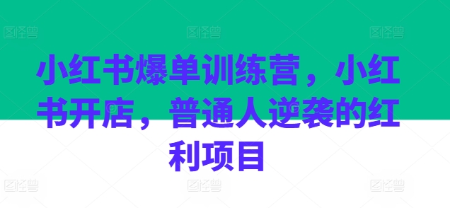 小红书爆单训练营,小红书开店,普通人逆袭的红利项目