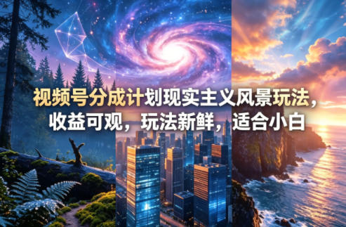 视频号分成计划现实主义风景玩法，收益可观，玩法新鲜，适合小白