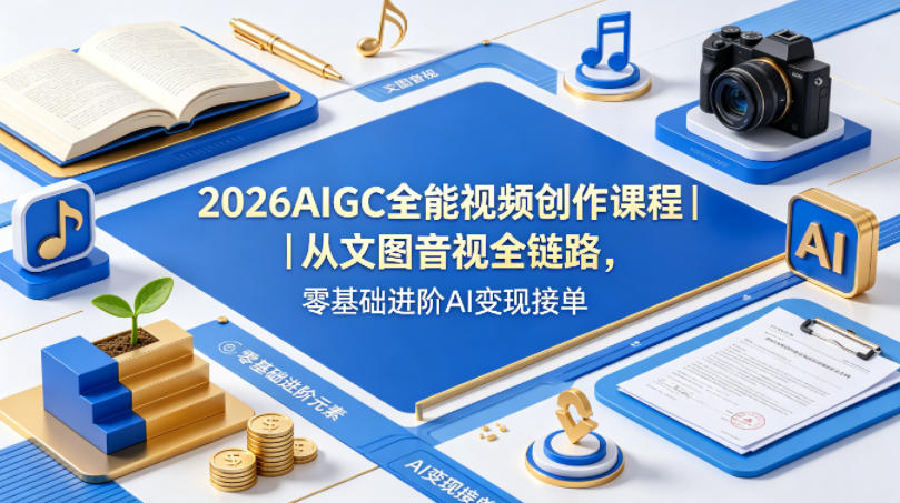 2026AIGC全能视频创作课程｜从文图音视全链路，零基础进阶AI变现接单