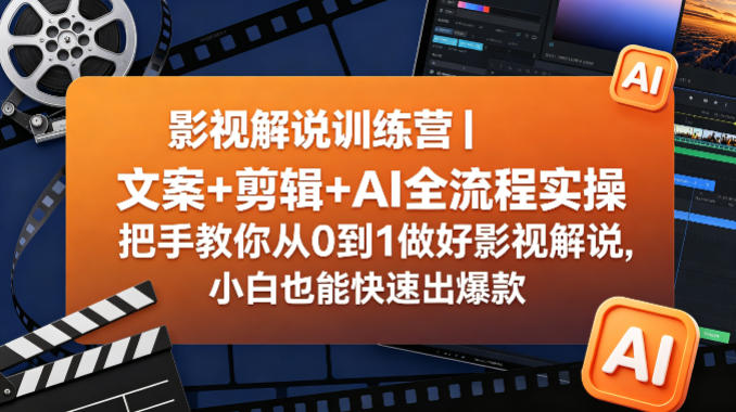 影视解说训练营|文案+剪辑+AI全流程实操,把手教你从0到1做好影视解说,小白也能快速出爆款