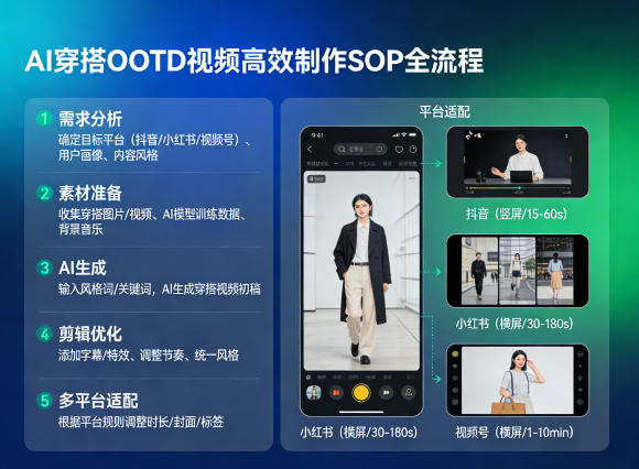 AI穿搭OOTD视频高效制作SOP全流程,适配抖音小红书视频号全平台