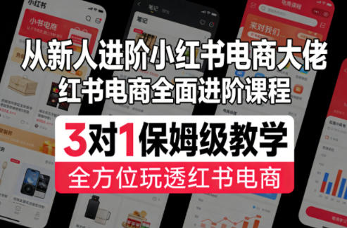 从新人进阶小红书电商大佬,红书电商全面进阶课程,3对1保姆级教学,全方位玩透红书电商