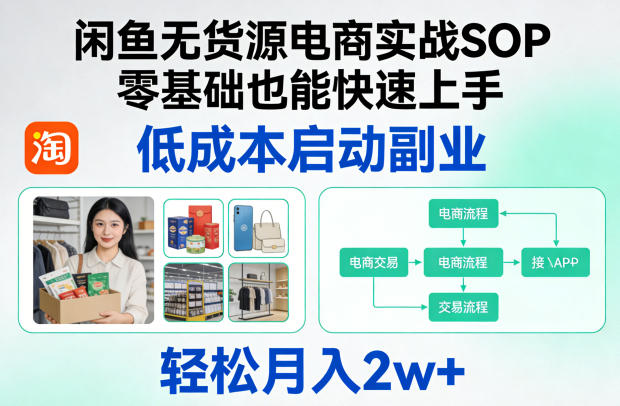 闲鱼无货源电商实战SOP,零基础也能快速上手,低成本启动副业,轻松月入2w+