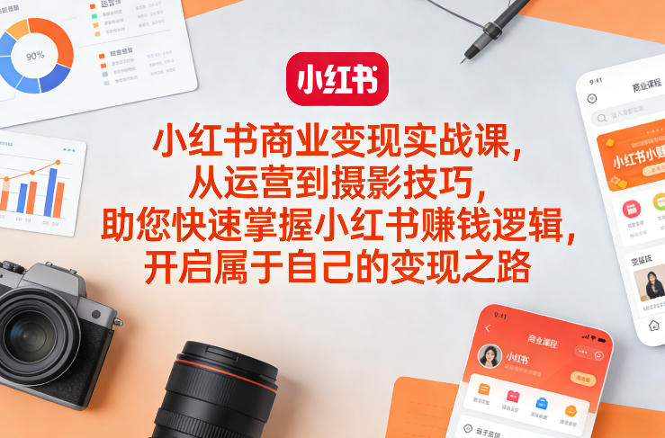 小红书商业变现实战课,从运营到摄影技巧,助您快速掌握小红书賺钱逻辑,开启属于自己的变现之路