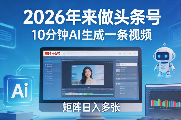 2026年来做头条号,10分钟AI生成一条视频,矩阵日入多张