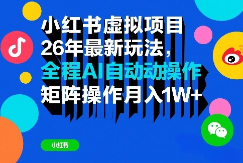 小红书虚拟项目26年最新玩法，全程AI自动操作，矩阵操作月入1W＋【揭秘】