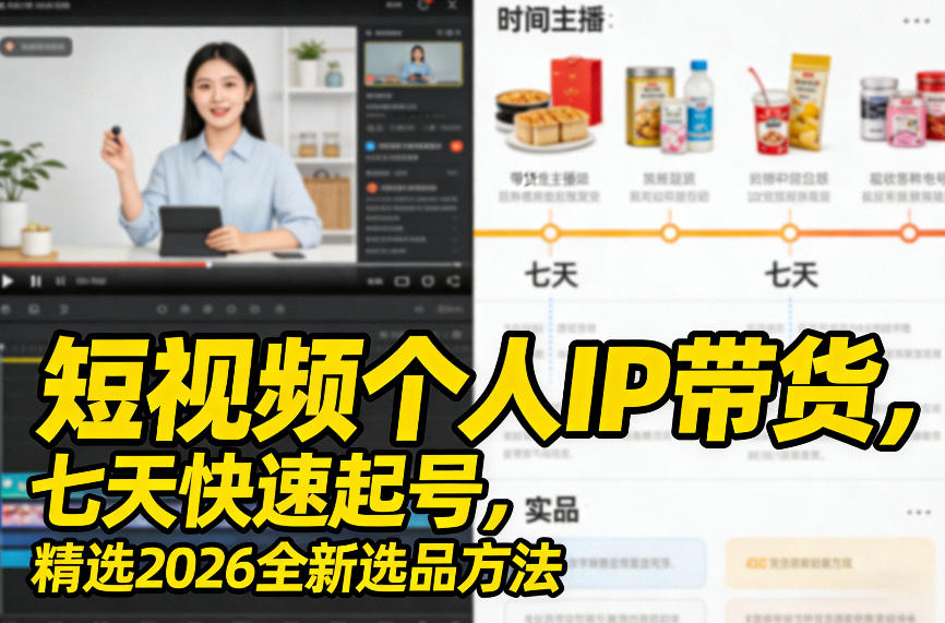 短视频个人IP带货,七天快速起号,精选2026全新选品方法