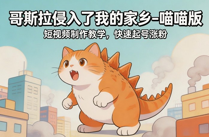 哥斯拉侵入了我的家乡–喵喵版短视频制作教学,快速起号涨粉