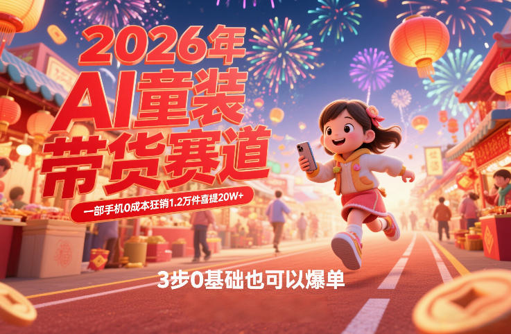 AI童装新春带货赛道,一部手机0成本狂销1.2万件喜提20W+,3步0基础也可以爆单