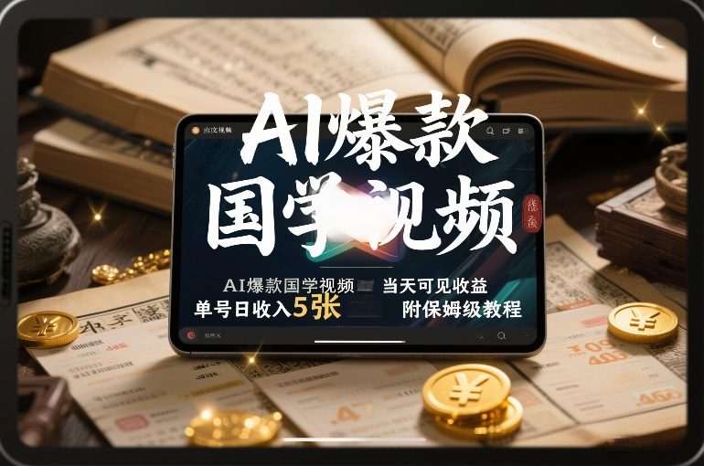 AI爆款国学视频，独家起号方法，小白直接上手，当天可见收益，单号日收入5张+附保姆级教程