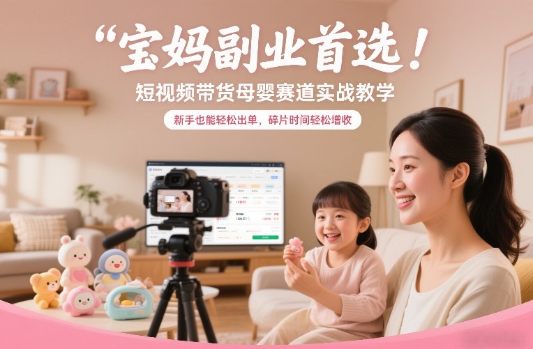 宝妈副业首选!短视频带货母婴赛道实战教学,新手也能轻松出单,碎片时间轻松增收