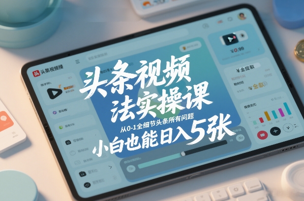 头条视频玩法实操课，从0-1全细节头条所有问题，小白也能日入5张