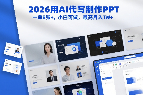 2026用AI代写制作PPT，一单8张+，小白可做，最高月入1W+