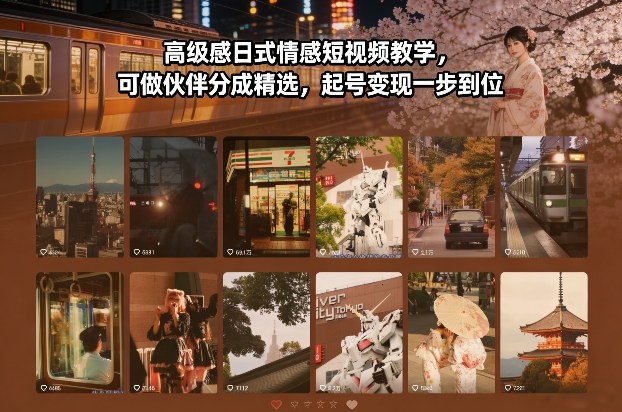 高级感日式情感短视频教学，可做伙伴分成精选，起号变现一步到位