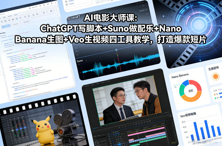 AI电影大师课:ChatGPT写脚本+Suno做配乐+Nano Banana生图+Veo生视频,打造爆款短片