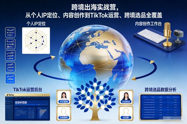 跨境出海实战营，从个人IP定位、内容创作到TikTok运营、跨境选品全覆盖