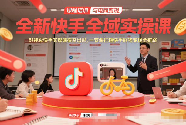 全新快手全域实操课，封神级快手实操课横空出世，一节课打通快手好物变现全链路