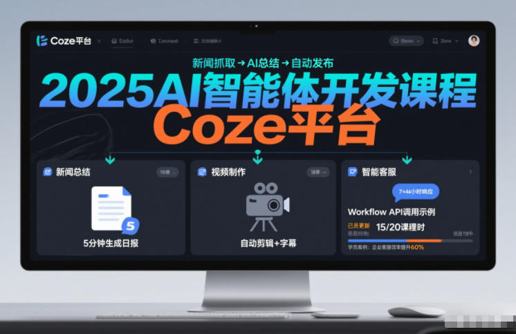 2025AI智能体开发课程，系统掌握Coze平台，亲手搭建新闻总结、视频制作、智能客服等自动化工作流