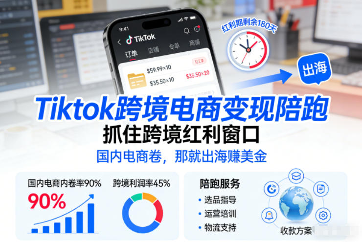 Tiktok跨境电商变现陪跑,抓住跨境红利窗口,国内电商卷,那就出海賺美金