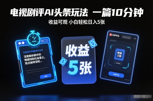 电视剧评AI头条玩法,一篇10分钟,收益可观,小白轻松日入5张+【独家】