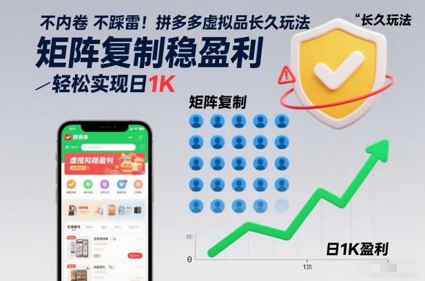 不内卷不踩雷!拼多多虚拟品长久玩法,矩阵复制稳盈利,轻松实现日1K【揭秘】