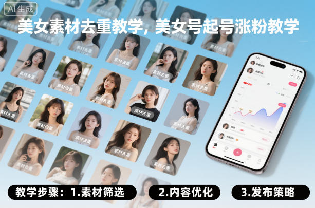 美女素材去重教学,美女号起号涨粉教学
