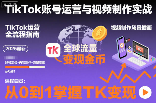 2025最新TikTok账号运营与视频制作实战全流程，从0到1掌握TK变现（含11月最新TK搬运技术）