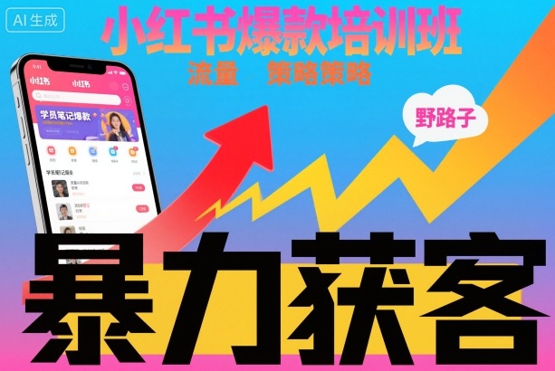 小红书爆款培训班,小红书获客野路子流量打法,暴力持续获客