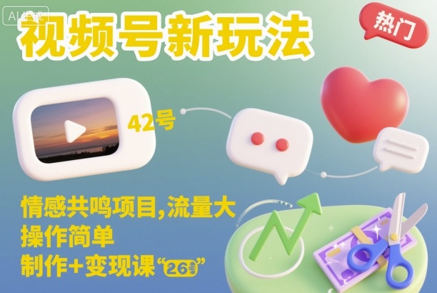 视频号新玩法,情感共鸣项目,流量大,操作简单,制作+变现课