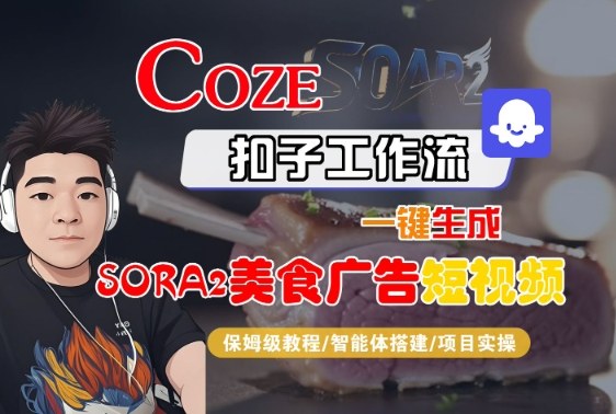 Coze扣子智能体工作流一键生成“SORA2美食广告“短视频，全流程保姆级教学
