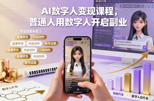 AI数字人变现课程，普通人用数字人开启副业