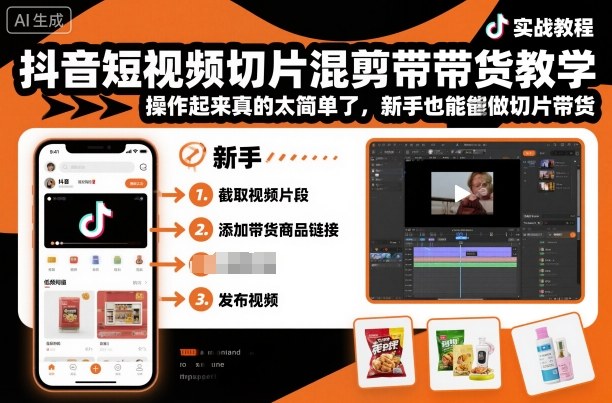 抖音短视频切片混剪带货教学,操作起来真的太简单了,新手也能做切片带货