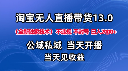 淘宝无人直播13.0,公域私域技术,不封号,不违规布局下半年旺季赛道,日入1K+(独家技术)【揭秘】