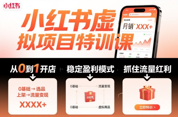 小红书虚拟项目特训课,帮你从0到1打造稳定盈利的店铺,抓住流量红利(更新9月)