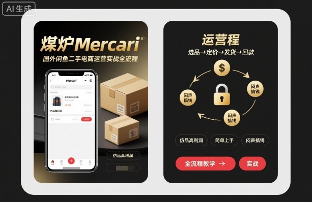 煤炉Mercari国外闲鱼二手电商运营实战全流程，仿品高利润，简单上手，闷声搞钱