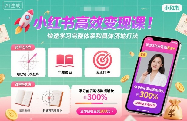 小红书高效变现课,快速学习小红书完整体系和具体落地打法