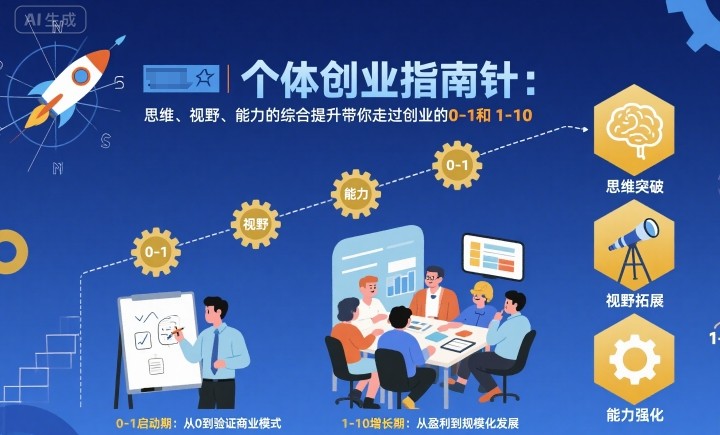 个体创业指南针,思维、视野、能力的综合提升带你走过创业的0-1和1-10【音频】