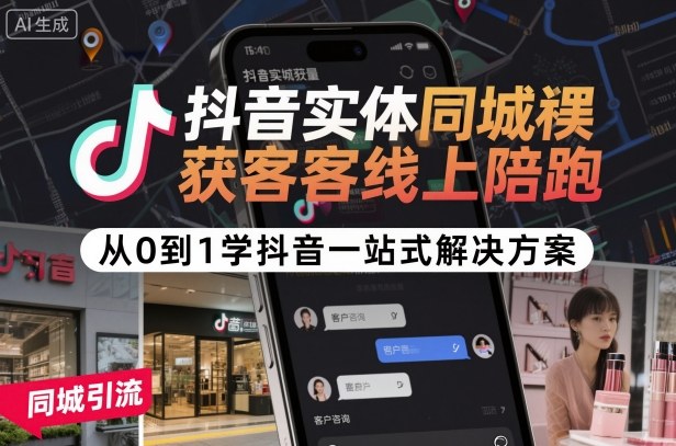 抖音实体同城获客线上陪跑,从0到1学抖音一站式解决方案