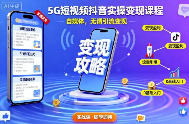 5G短视频抖音实操变现课程,自媒体,无谓引流变现