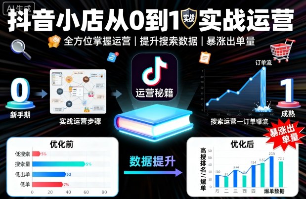 抖音小店从0到1实战运营,帮你全方位掌握小店运营,提升搜索数据与出单量