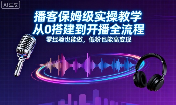 播客保姆级实操教学，从0搭建到开播全流程，零经验也能做，低粉也能高变现