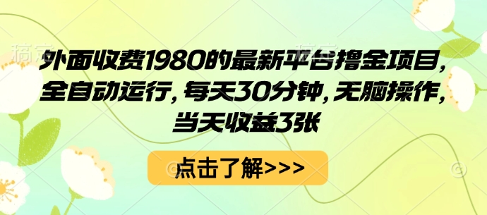 外面收费1980的最新平台撸金项目,全自动运行,每天30分钟,无脑操作,当天收益3张【揭秘】