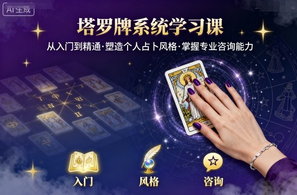 塔罗牌系统学习课,助你从入门到精通,塑造个人占卜风格,掌握专业咨询能力