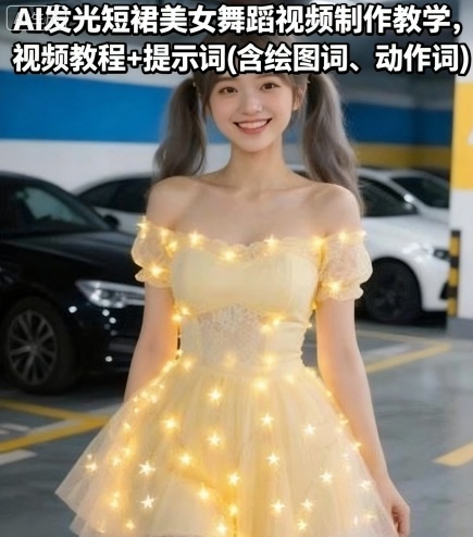 AI发光短裙美女舞蹈视频制作教学,视频教程+提示词(含绘图词、动作词)