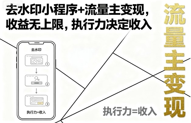 去水印小程序+流量主变现,收益无上限,执行力决定收入