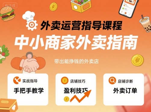 外卖运营指导课程,中小商家外卖指南,手把手带出能挣钱的外卖店